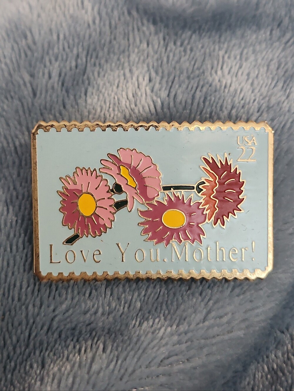 vintage USA Stamp Lapel Pin shaped like the 1986–1987 22-cent "Love You, Mother!